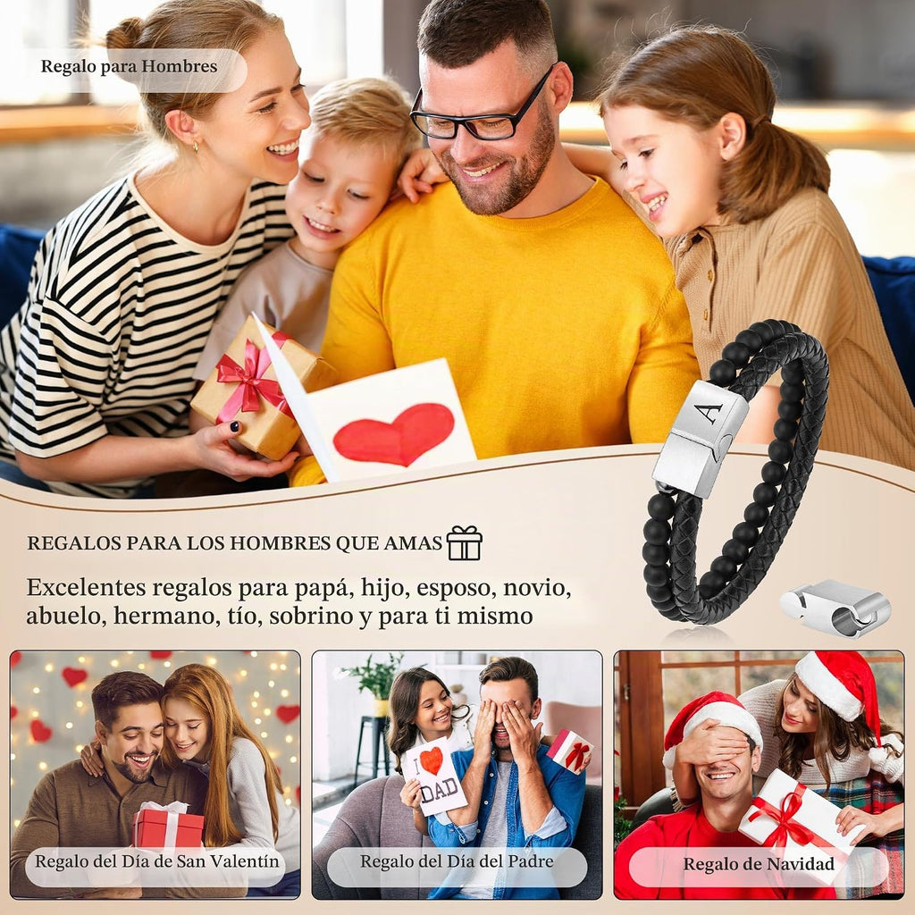 LUXEJEW Regalos para Hombres – Pulsera para Hombre, Pulsera con Ini...