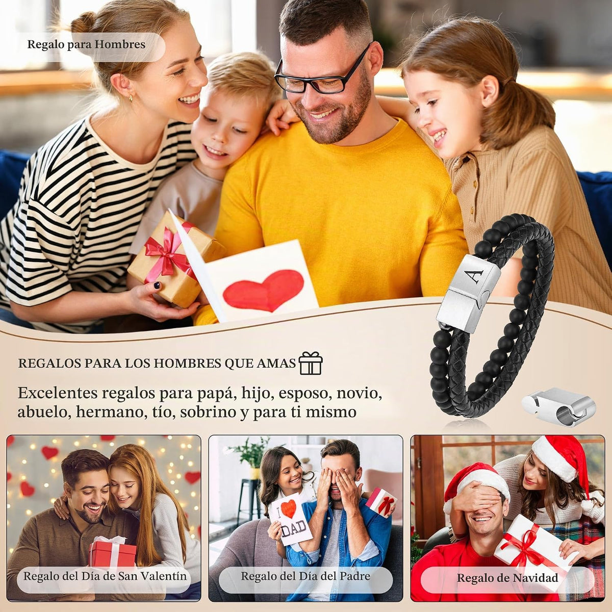 LUXEJEW Regalos para Hombres – Pulsera para Hombre, Pulsera con Ini...