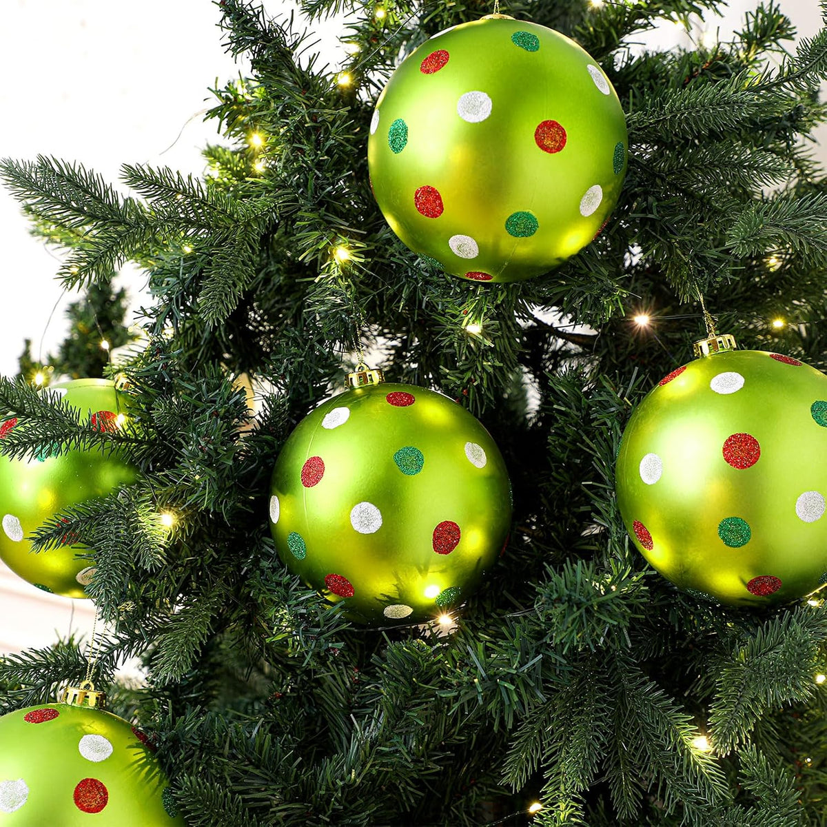 Deekin - Paquete de 8 bolas de adorno de Navidad con lunares rojos...