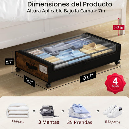 Yecaye Almacenamiento debajo de la cama con ruedas, paquete de 4 co...