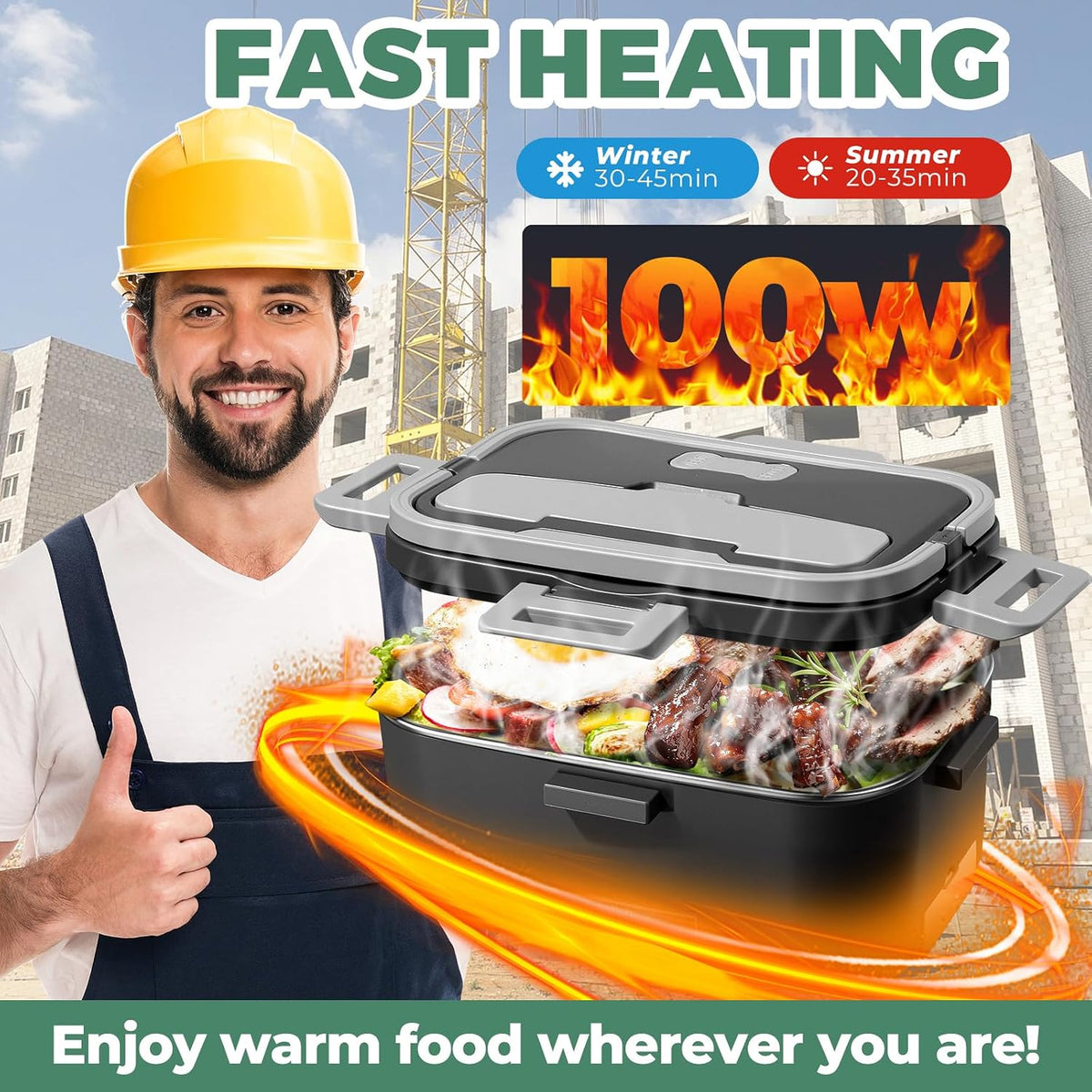 Vidaskeci Fiambrera eléctrica de 100 W para adultos, 1.8 L, portáti...