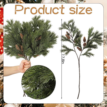 Wavwavw 12 tallos de pino de cedro artificial de Navidad, 25.5 pulg...