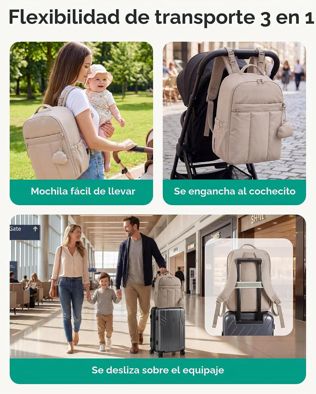 BAGSMART Mochila para pañales con bolsillos aislados y cambiador, c...