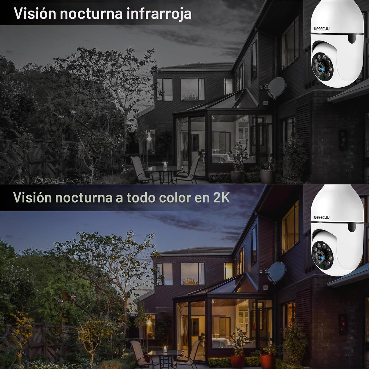 WESECUU Cámara de seguridad con bombilla 3K -5G y 2.4 GHz, cámaras...