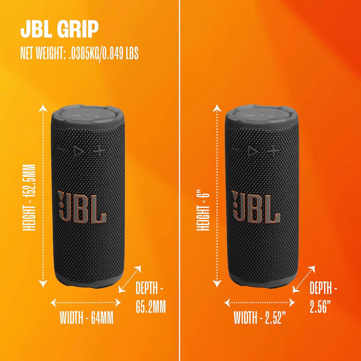 Altavoz Bluetooth portátil JBL Grip, resistente al agua, luz ambien...