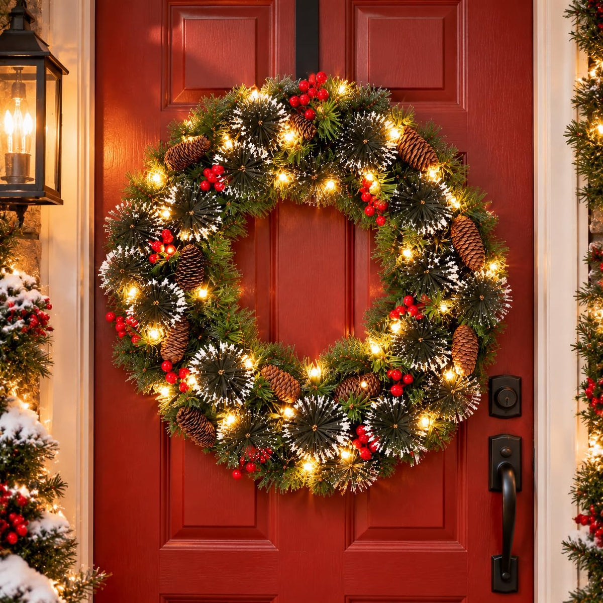 Aptliton Corona de Navidad iluminada de 26 pulgadas, 60 luces LED p...