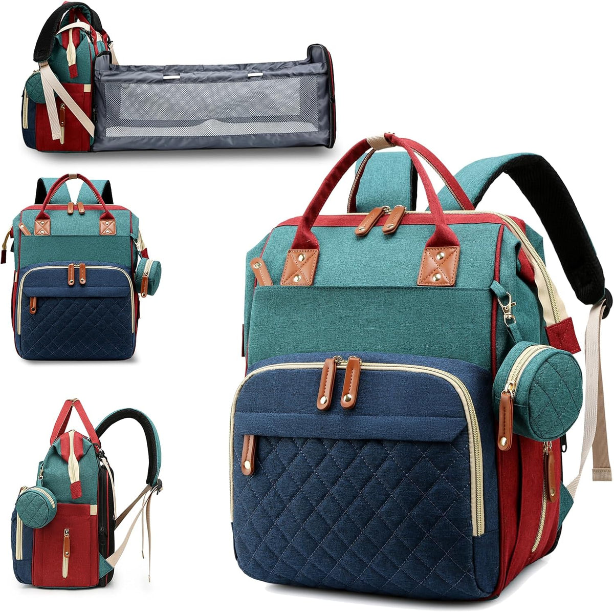 Bolsa de pañales con cambiador, mochila para bebé con cambiador ple...