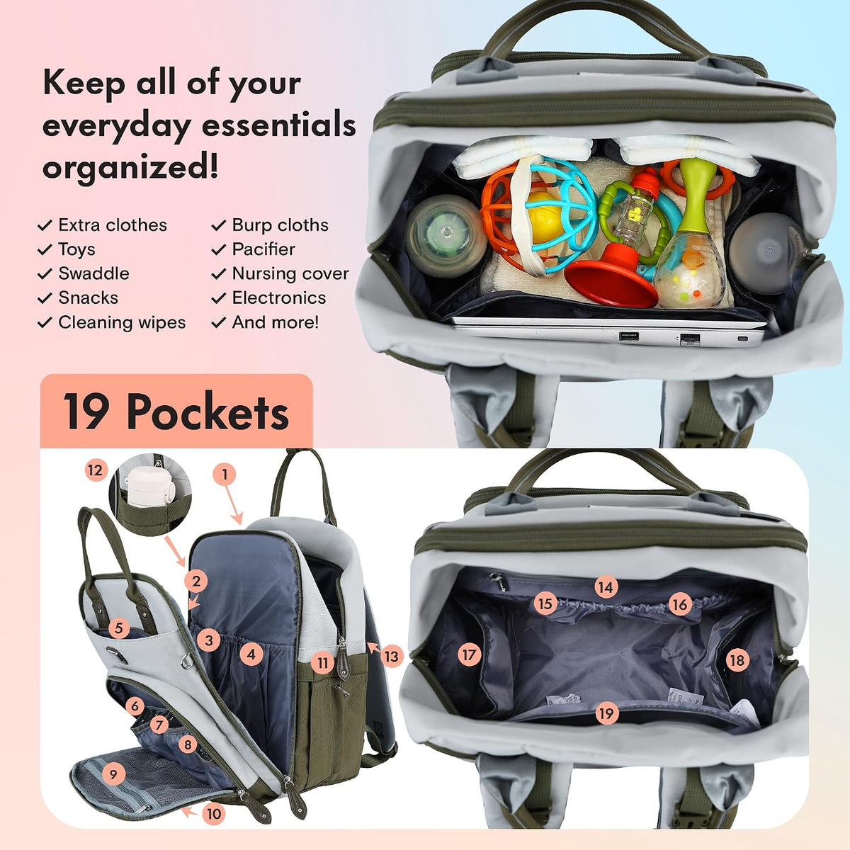 Dikaslon Mochila para pañales con cambiador portátil, artículos ese...