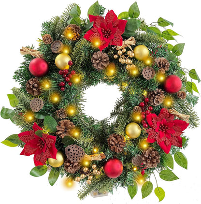 WANNA-CUL Corona de Navidad preiluminada de 24 pulgadas para puerta...