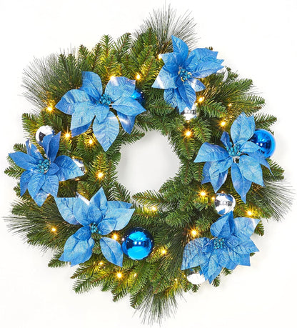 Garvee Corona de Navidad de 24 pulgadas con Flores, Hojas de Ciprés...