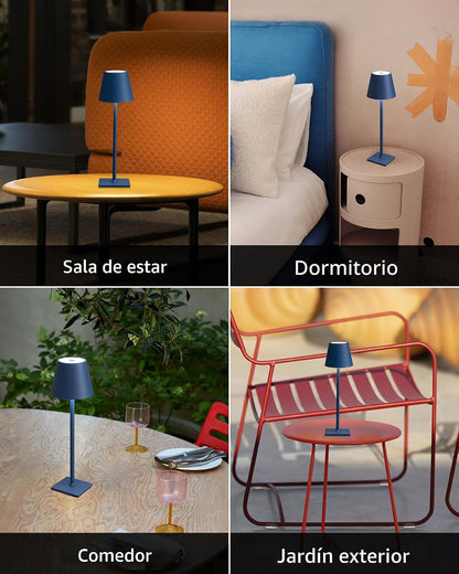 KDG Paquete de 2 lámparas de mesa azules inalámbricas, lámparas de...