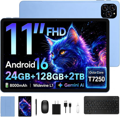 TABWEE Tableta, 11 pulgadas 2K Android 16 tabletas con teclado 24GB...