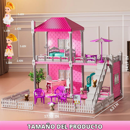JUKUDAHU Juego de villa para niñas de 3 a 7 años, con 2 plantas, 3...