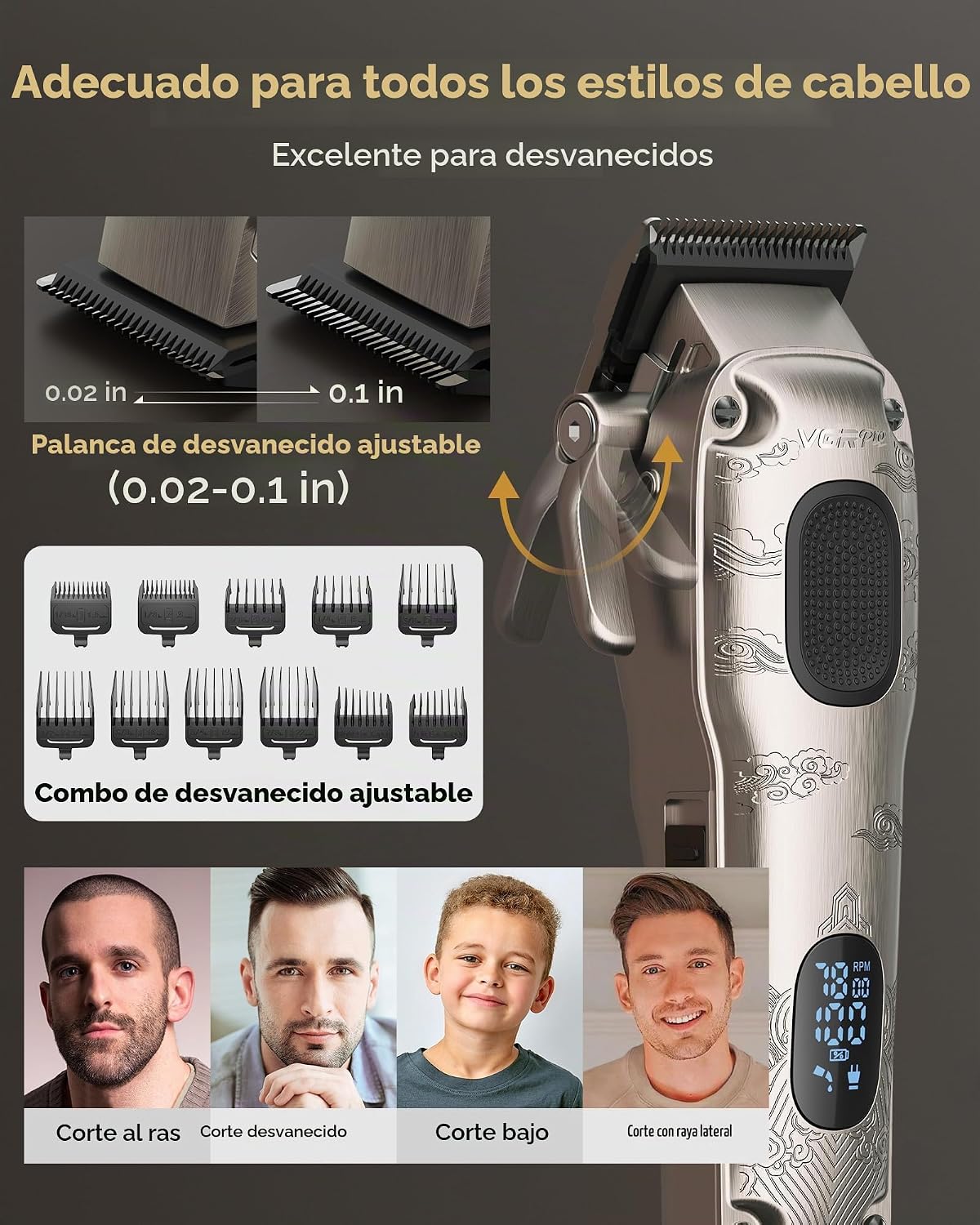 VGRPRO - Juego de cortapelos y recortadora inalámbrica profesional...