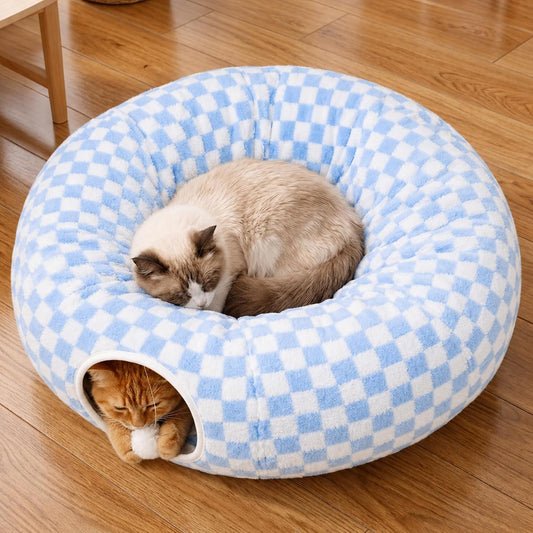 Meowfia Túnel interior para gatos con cama de rosquilla, gran espac...