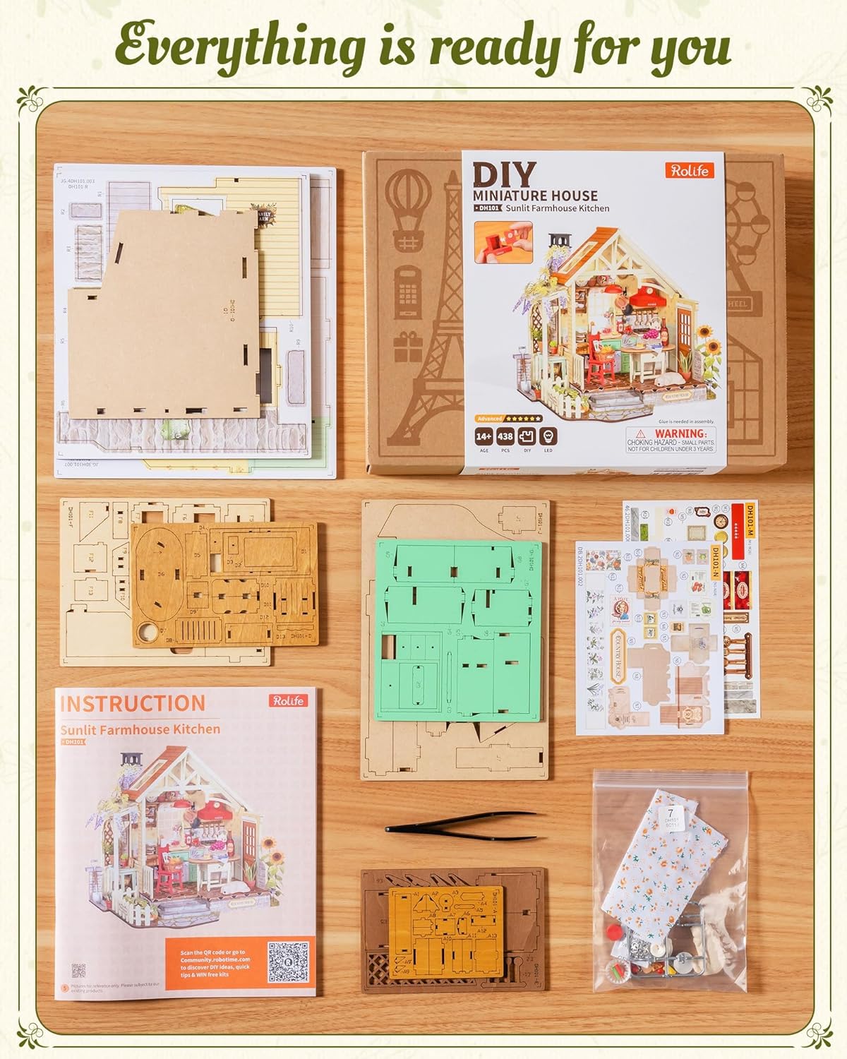 Rolife Kit de casa de muñecas en miniatura para cocina de granja, r...