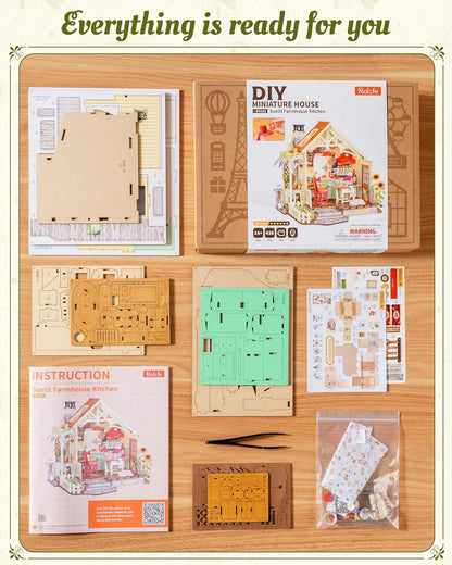 Rolife Kit de casa de muñecas en miniatura para cocina de granja, r...