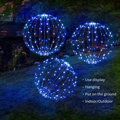 Paquete de 3 bolas de luz de Navidad, decoración de esfera plegable...