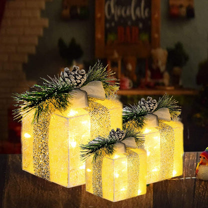 Hourleey Juego de 3 cajas de regalo iluminadas de Navidad, 60 cajas...
