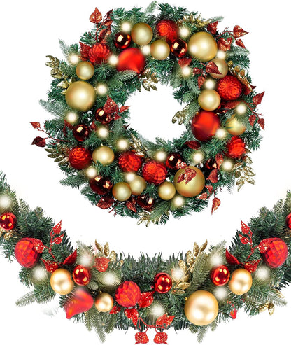 WANNA-CUL Guirnalda de Navidad preiluminada de 9 pies con luces | G...