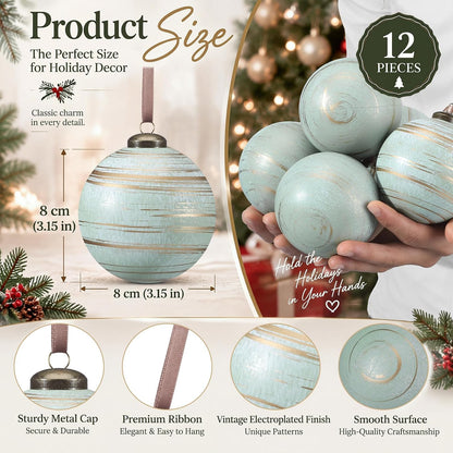Yunlly 12 adornos de Navidad neutros, verde salvia, 3.15 pulgadas |...