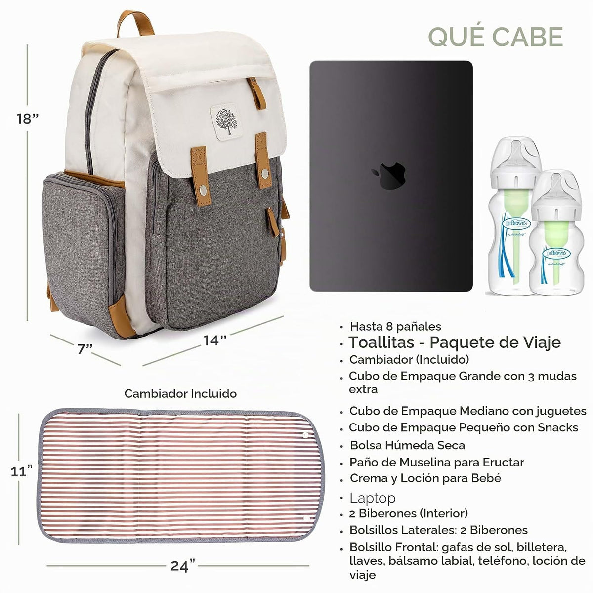 Parker Baby Co. - Mochila para pañales con cambiador, color crema |...