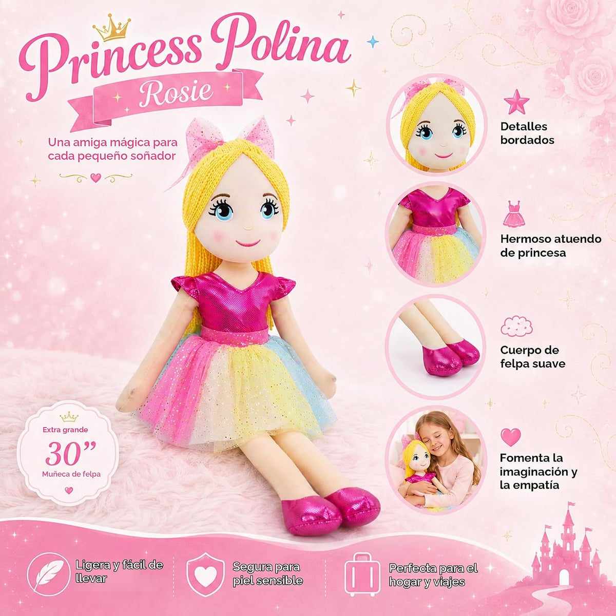 June Garden Princesa Bailarina Polina de 30" XL - Muñeca de Pel...