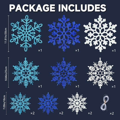 12 adornos de Navidad de copos de nieve azules, copos de nieve colg...