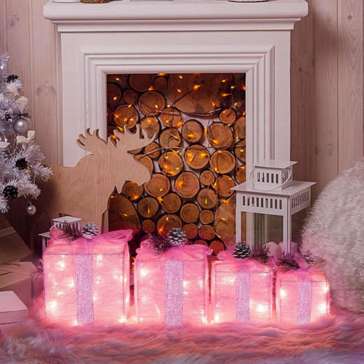 Juego de 4 cajas de regalo iluminadas de Navidad, decoración navide...