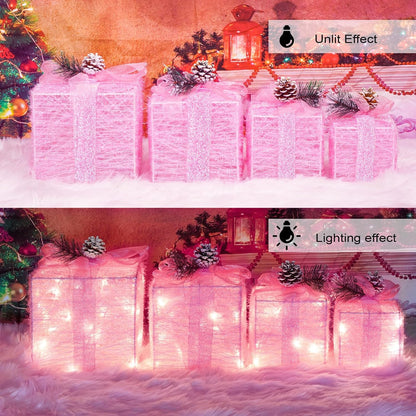 Juego de 4 cajas de regalo iluminadas de Navidad, decoración navide...