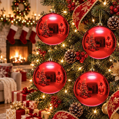 Zubebe - 4 bolas grandes de adornos de Navidad rojos brillantes de...