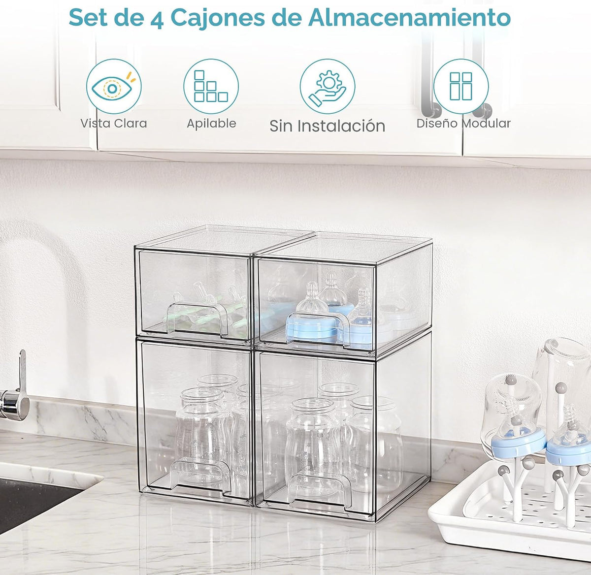 Vtopmart Juego de 4 cajones de almacenamiento apilables transparent...