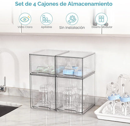 Vtopmart Juego de 4 cajones de almacenamiento apilables transparent...