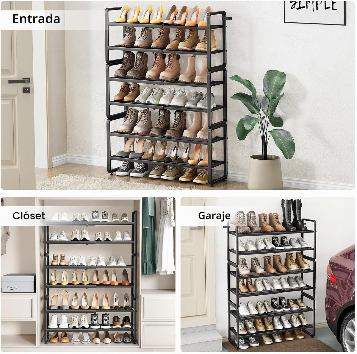 Zapatero de metal expandible para armario, entrada y garaje, 6 nive...