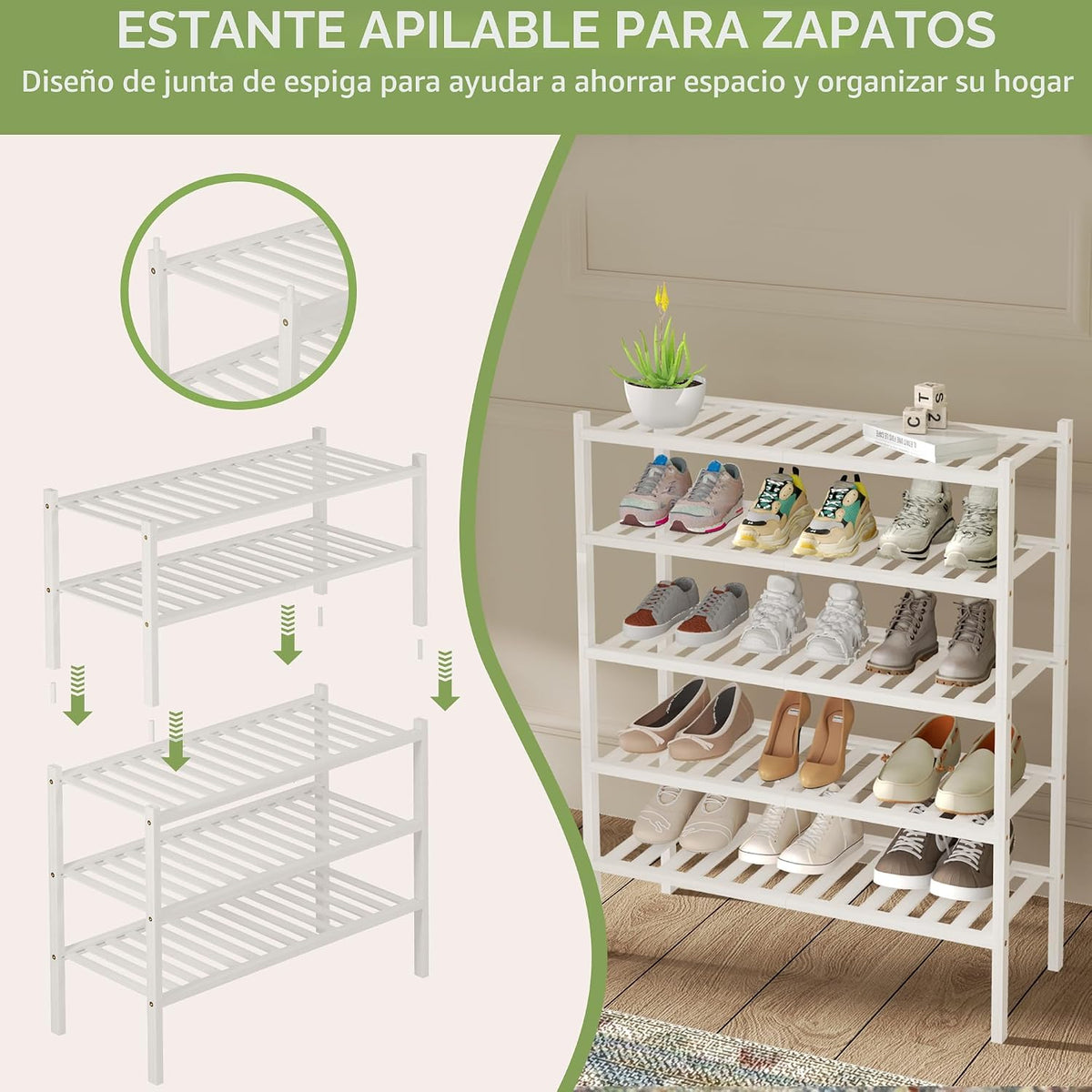 ROMGUAR CRAFT Zapatero de Bambú de 2 Niveles para Closet Independie...