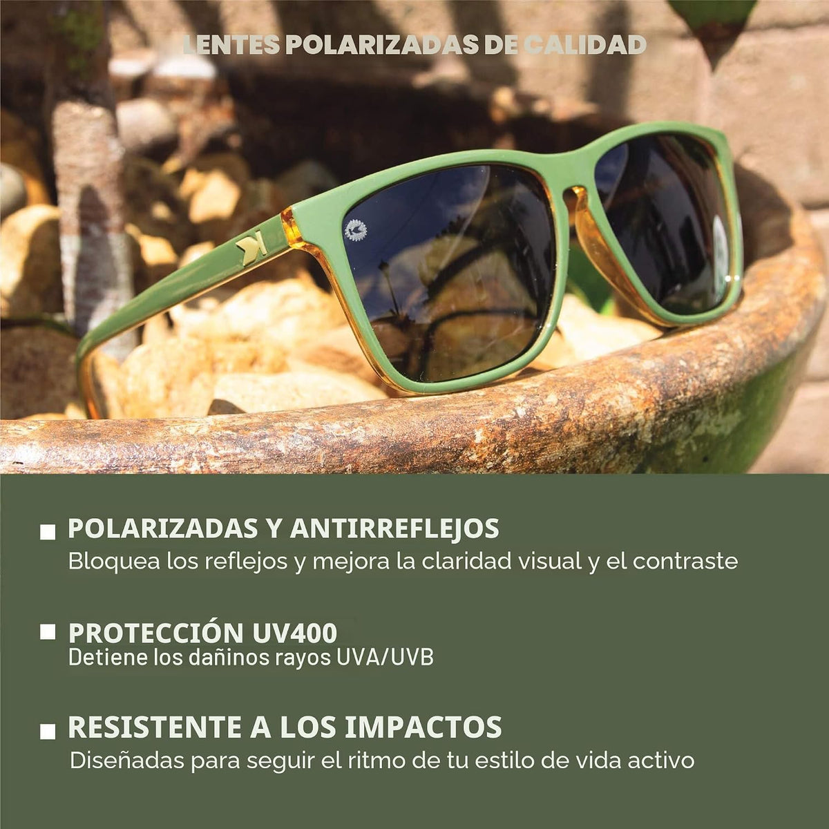 Knockaround Gafas de sol polarizadas cuadradas para hombres y mujer...