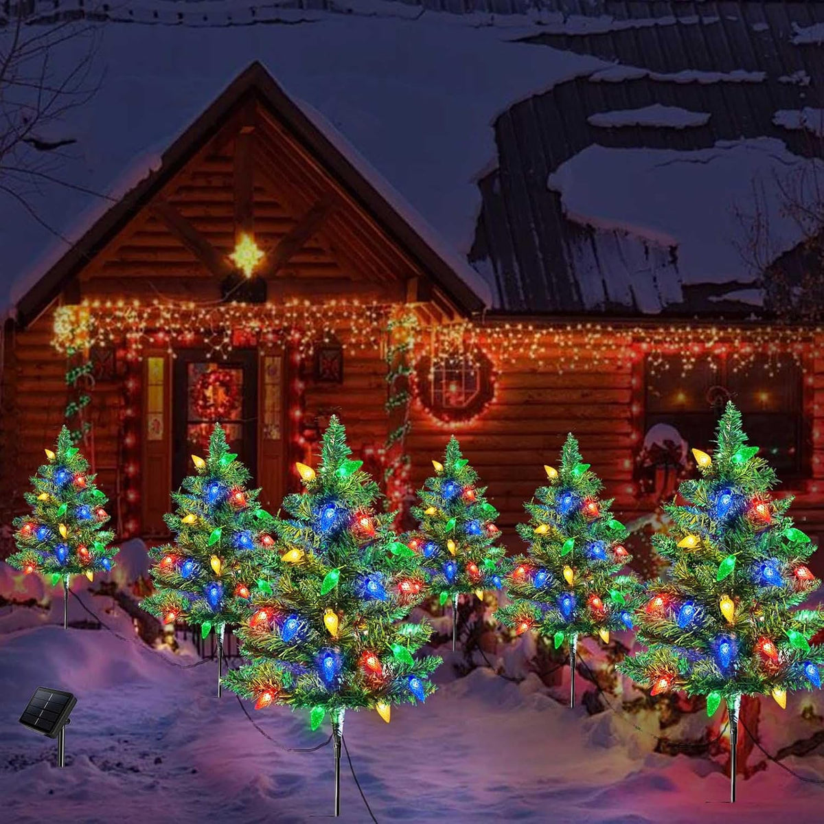 Homeleo Juego de 4 árboles de Navidad solares con 80 luces LED mult...