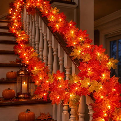 Decoraciones de otoño para el hogar, guirnalda de otoño de 9 pies c...
