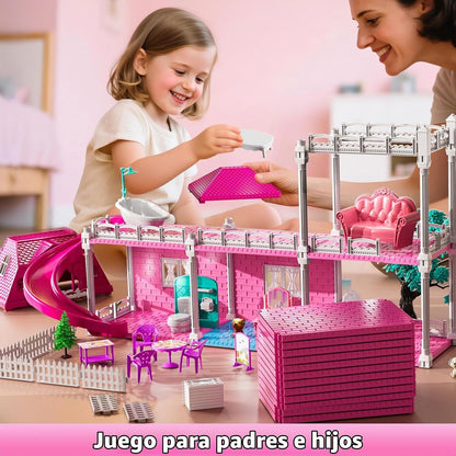 JUKUDAHU Juego de villa para niñas de 3 a 7 años, con 3 pisos, 7 ha...