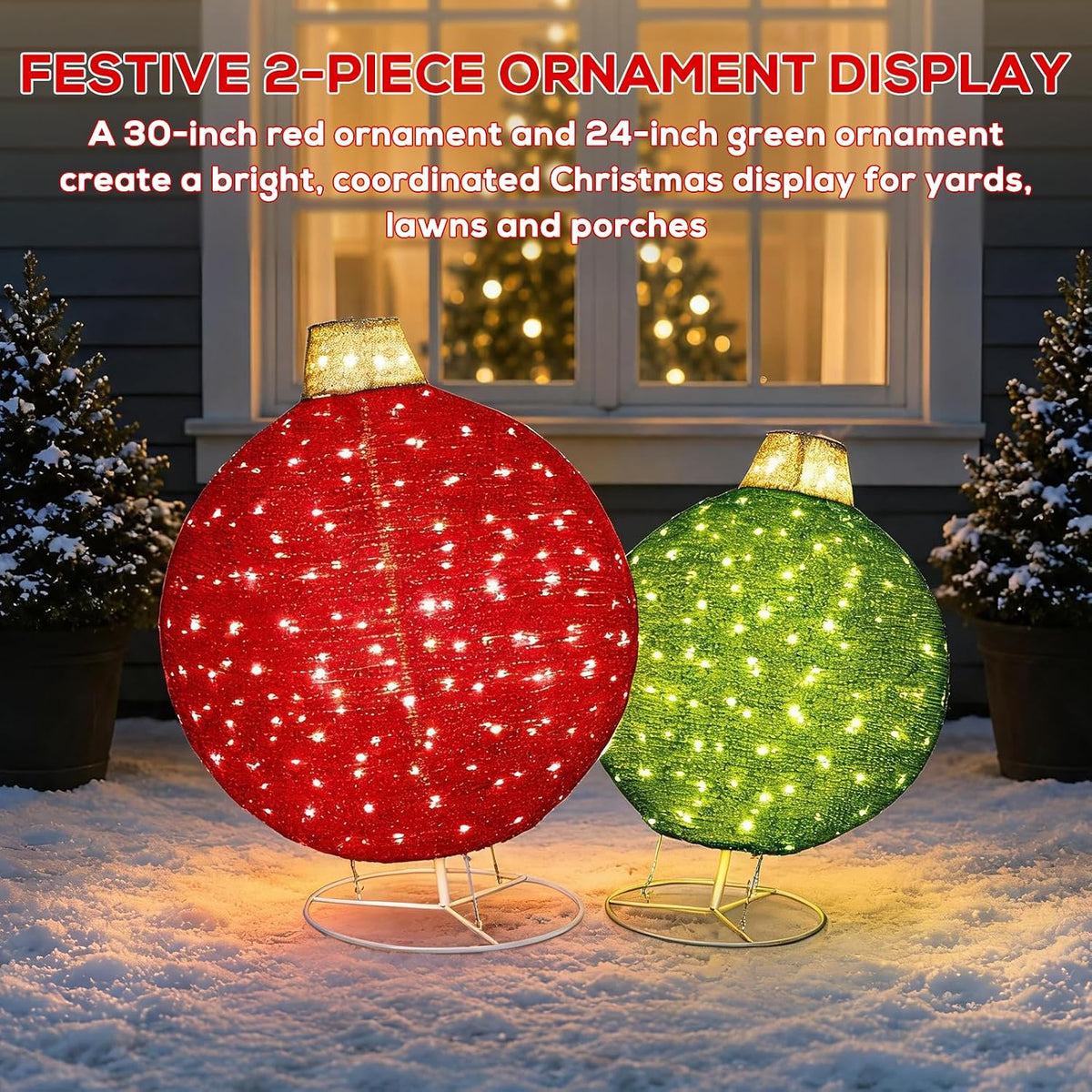 Arborvigro Paquete de 2 adornos de Navidad plegables de 30 y 24 pul...