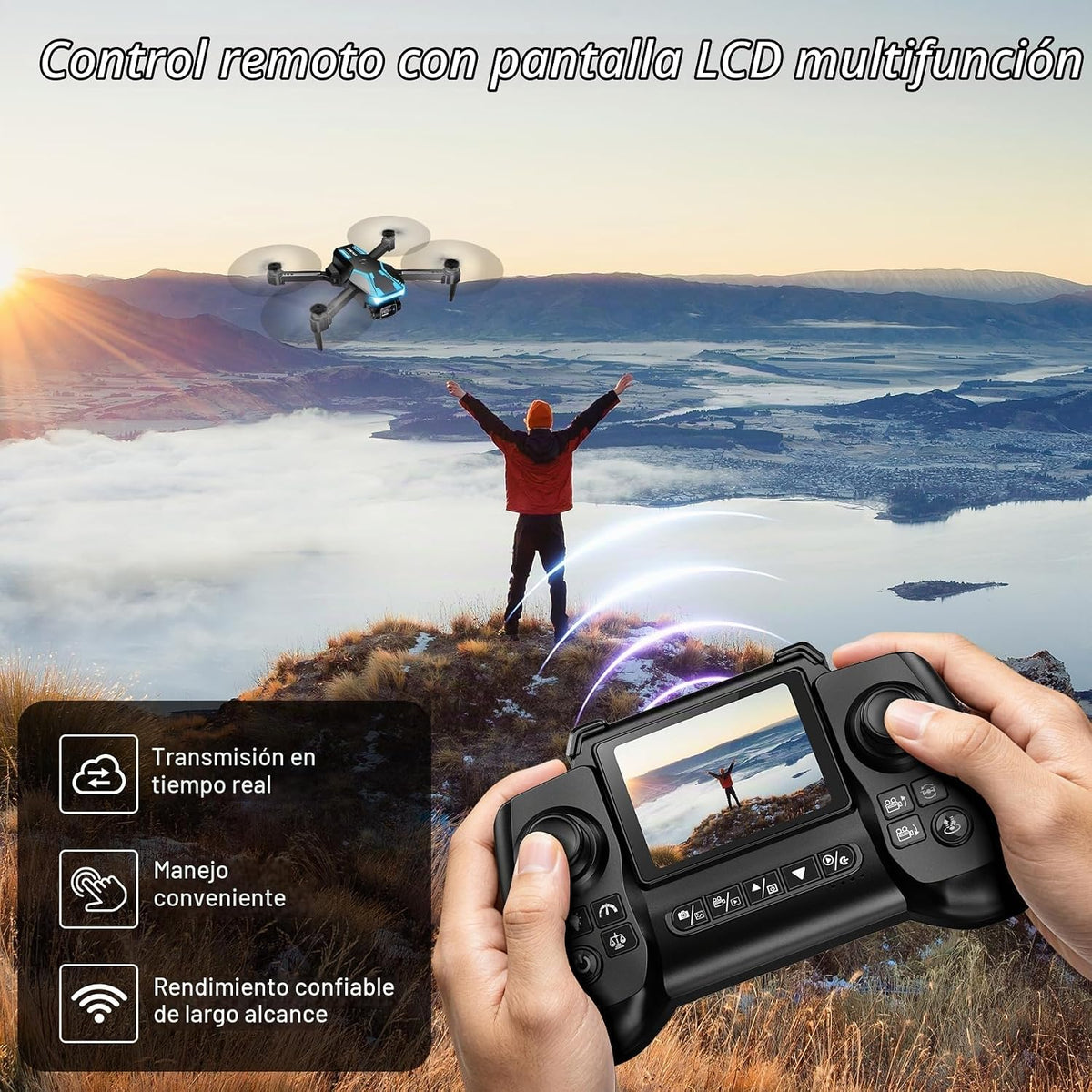 Drone con cámara y pantalla en el controlador, dron plegable 1080P...