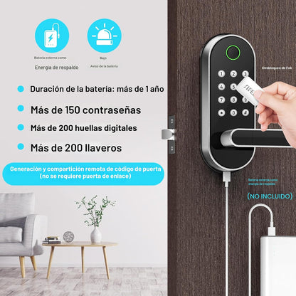 Cerradura de puerta inteligente con huella digital con asa y teclad...