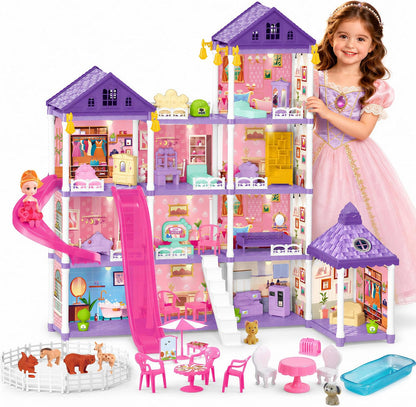 KLADNDER Casa de muñecas, juego de casa de muñecas de 4 pisos y 11...