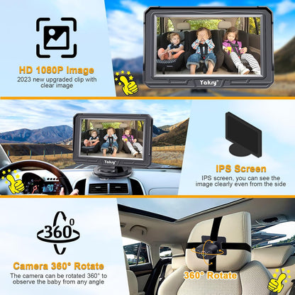 Yakry Cámara de coche de bebé para asiento trasero - HD 1080P, gran...