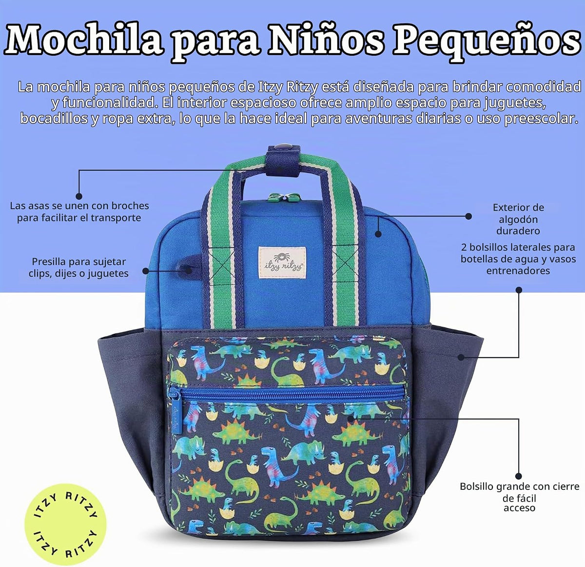 Itzy Ritzy - Mochila para niños pequeños, con correas de hombro aju...