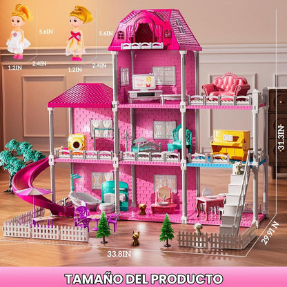 JUKUDAHU Juego de villa para niñas de 3 a 7 años, con 3 pisos, 7 ha...