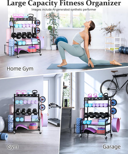 Mythinglogic Estante de gimnasio en casa para mancuernas, esterilla...