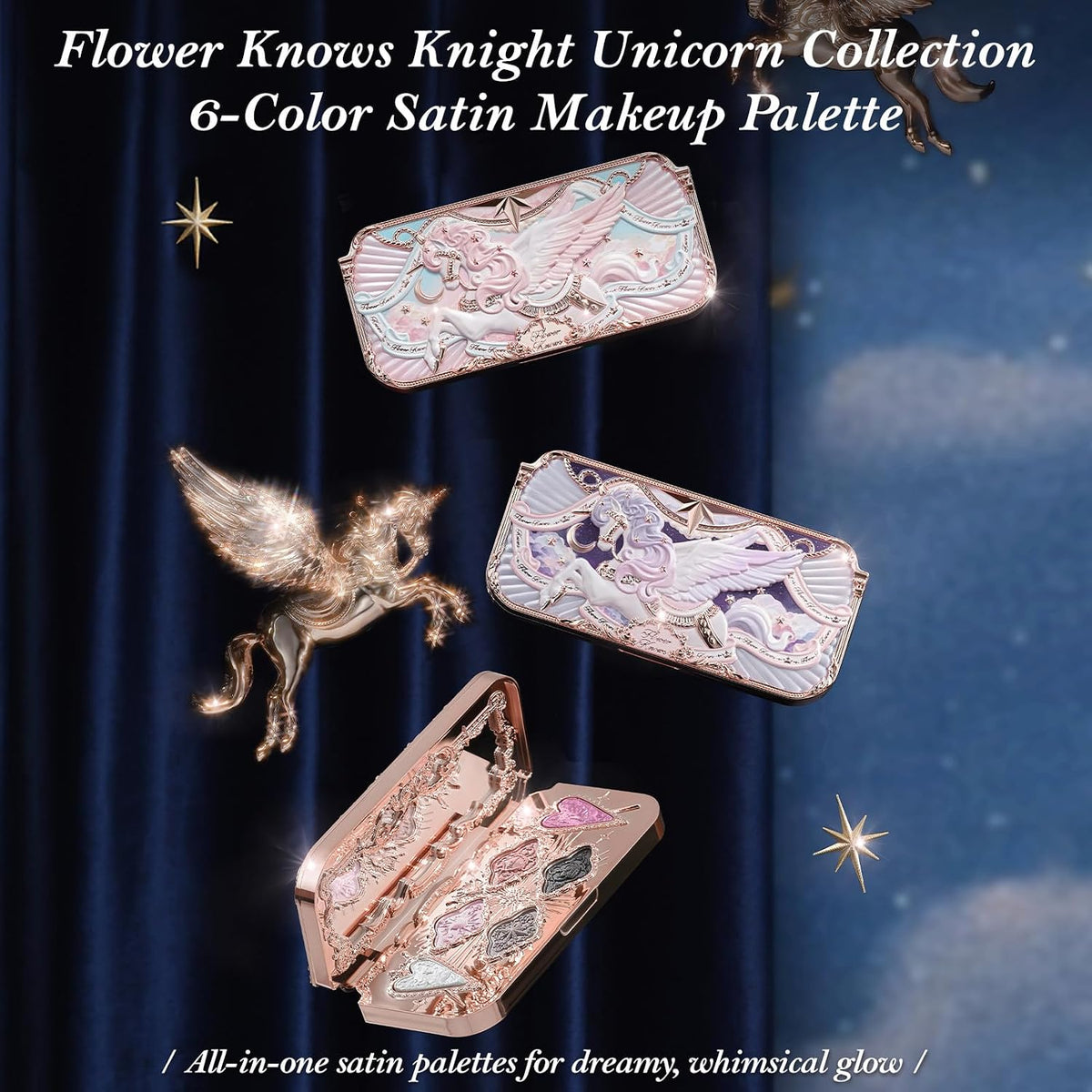 Flower Knows Knight Unicorn - Paleta de maquillaje satinado de 6 co...
