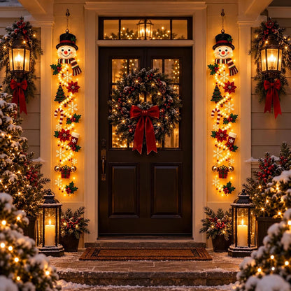2 colgadores de puerta de Navidad iluminados con muñeco de nieve, l...