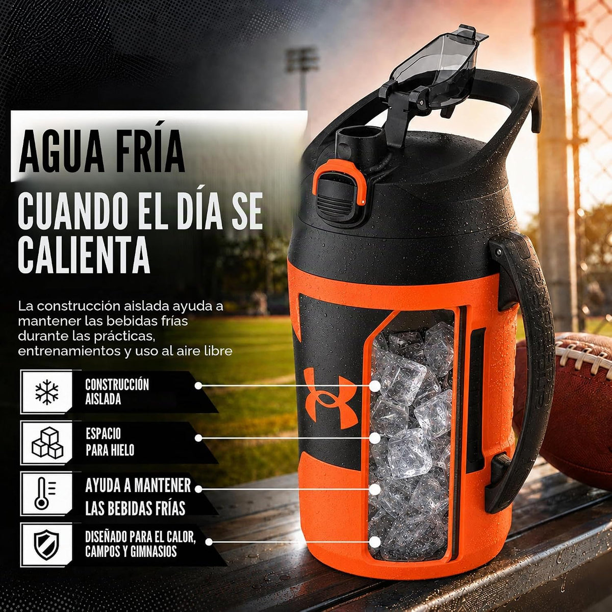 Under Armour Botella de agua aislada con asa y gancho para cerca, j...